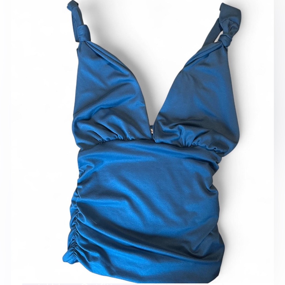 Blue Ruched Sleeveless Top